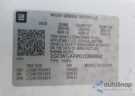 2018 Chevrolet Express 2500 Work Van from USA, damaged, VIN 1GCWGAFP0J1269952